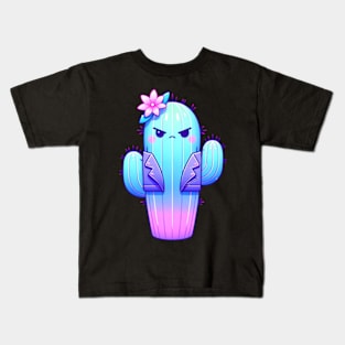 Angry Cactus Funny Western Kawaii Vaporwave Pastel Kids T-Shirt